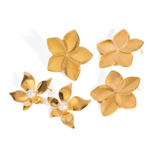 Edelstahl Schmucksets, 304 Edelstahl, mit Kunststoff Perlen, Blume, 18K vergoldet, Modeschmuck & verschiedene Stile für Wahl & für Frau, goldfarben, verkauft von PC