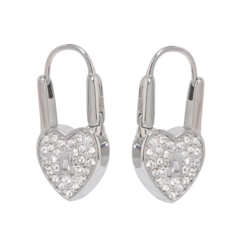 Stainless Steel Lever Back Earring, 304 Stainless Steel, Heart, fashion jewelry & for woman & with rhinestone, original color, 27.10x13.80mm, Sold By Pair