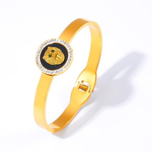 Bracelet d'acier titane, avec Tchèque, bijoux de mode & pour femme, doré, 20mm, Vendu par PC