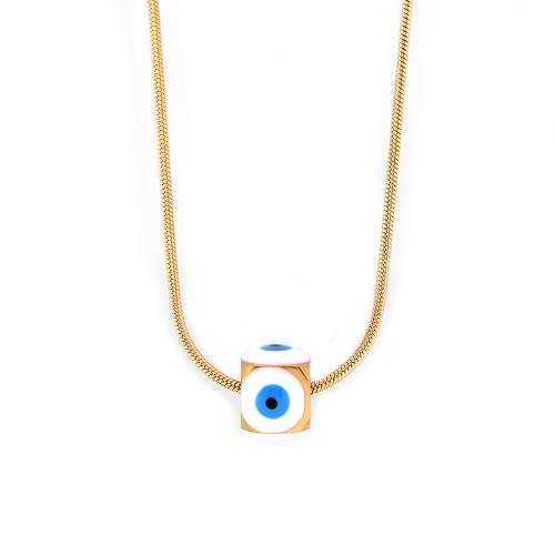 Colar Mal Jóias Eye, Partículas de aço, with 5cm extender chain, joias de moda & para mulher & esmalte, dourado, 12x8mm, comprimento Aprox 40 cm, vendido por PC