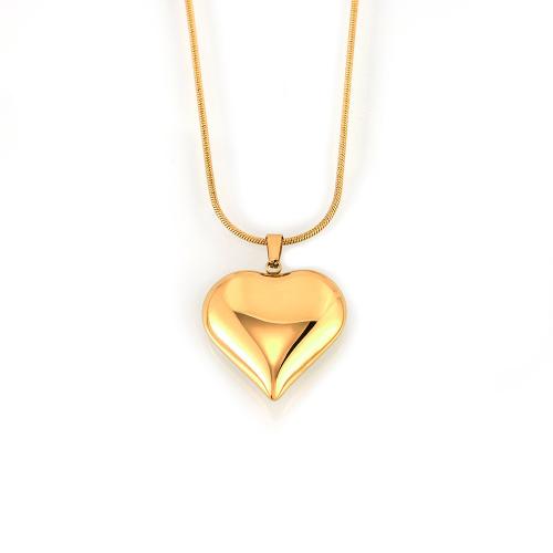 Collier d'acier titane, avec 5cm chaînes de rallonge, coeur, bijoux de mode & pour femme, doré, 33x15mm, Longueur:Environ 42 cm, Vendu par PC