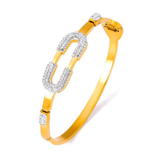 Titanium Steel Bracelet & Bangle with Czech Rhinestone fashion jewelry & for woman golden Inner Approx 60mm Sold By PC