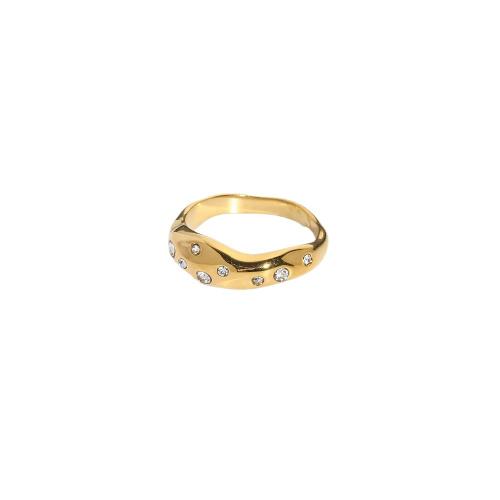 Stal nierdzewna Rhinestone Ring Finger, Stal nierdzewna 304, biżuteria moda & różnej wielkości do wyboru & dla kobiety & z kamieniem, złoty, 6.41mm, sprzedane przez PC