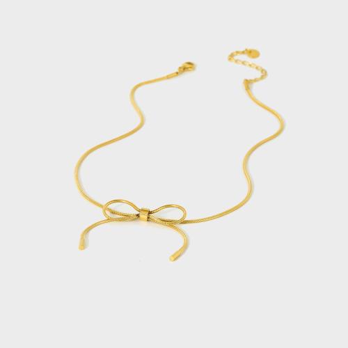 Edelstahl Schmuck Halskette, 304 Edelstahl, mit Verlängerungskettchen von 5cm, Schleife, Modeschmuck & für Frau, goldfarben, 1mm, Länge:ca. 37.8 cm, verkauft von PC