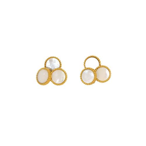 Stainless Steel Stud Earrings 304 Stainless Steel with Shell Three Leaf Clover Vacuum Ion Plating fashion jewelry & for woman 18mm Sold By Pair