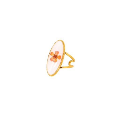 Enamel Stainless Steel Finger Ring 304 Stainless Steel with Dried Flower Vacuum Ion Plating Adjustable & fashion jewelry & for woman Sold By PC