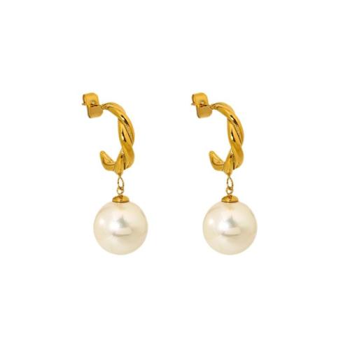 Stainless Steel Drop Earring 304 Stainless Steel with Plastic Pearl Vacuum Ion Plating fashion jewelry & for woman Sold By Pair