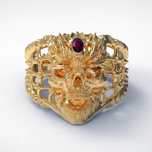 Zinc Alloy fingerring, Skull, guldfarve belagt, mode smykker & forskellig størrelse for valg & for mennesket & med rhinestone, nikkel, bly & cadmium fri, Solgt af PC