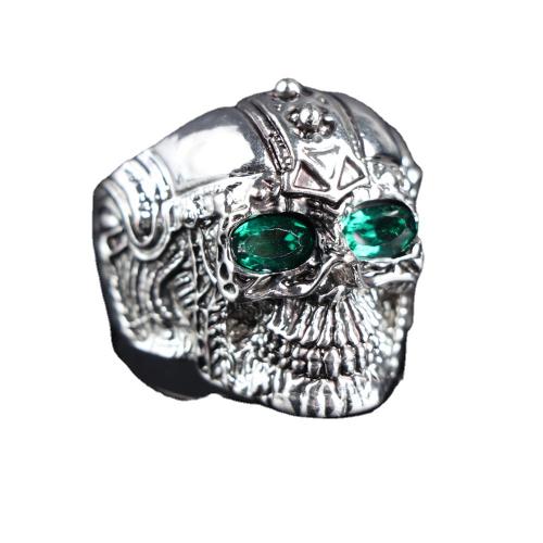 Zinc Alloy Finger Ring Skull silver color plated fashion jewelry & for man & with rhinestone nickel lead & cadmium free Sold By PC