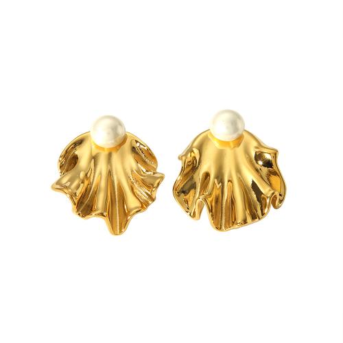 Stainless Steel Stud Earrings 304 Stainless Steel with Plastic Pearl Vacuum Ion Plating fashion jewelry & for woman nickel lead & cadmium free Sold By Pair