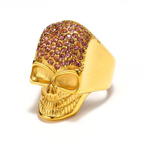 Tibetan Style Finger Ring, 304 Stainless Steel, Skull, Vacuum Ion Plating, fashion jewelry & different size for choice & for man & with rhinestone, more colors for choice, 31mm, Sold By PC