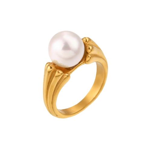Fashion Stainless Steel Jewelry Sets Stud Earring & finger ring 304 Stainless Steel with ABS Plastic Pearl Vacuum Ion Plating fashion jewelry & for woman Sold By PC