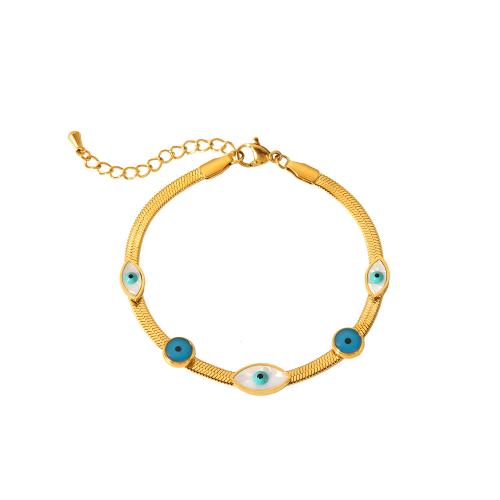 Stainless Steel Jewelry Bracelet 304 Stainless Steel with 5cm extender chain Evil Eye Vacuum Ion Plating fashion jewelry & for woman & enamel Crystal Gold Length Approx 16.5 cm Sold By PC