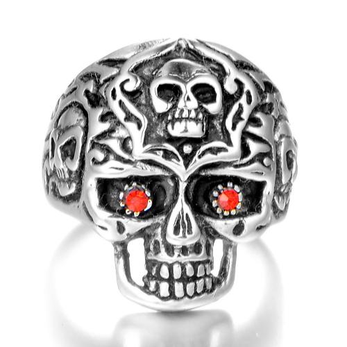 Rhinestone Stainless Steel Finger Ring, 304 Stainless Steel, Skull, fashion jewelry & Unisex & different size for choice & with rhinestone, original color, 26mm, Sold By PC