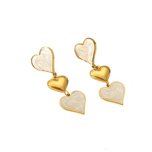 Stainless Steel Drop Earring 304 Stainless Steel Heart Vacuum Ion Plating fashion jewelry & for woman & enamel golden Sold By Pair