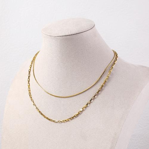 Titanium Steel Necklace gold color plated Double Layer & for woman Sold By PC