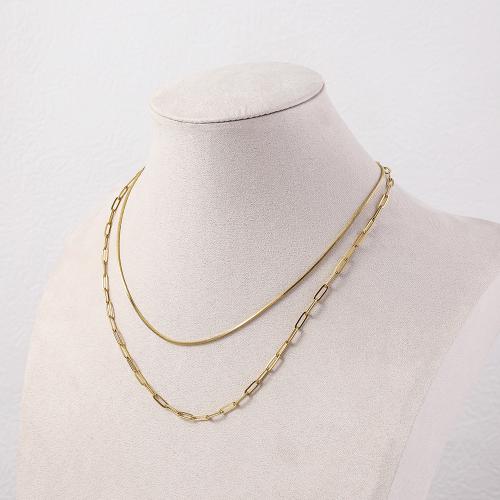 Titanium Steel Necklace, gold color plated, Double Layer & for woman, Sold By PC