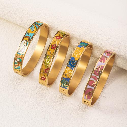 Stainless Steel Bangle, 304 Stainless Steel, gold color plated, different designs for choice & for woman & enamel, more colors for choice, Length:14 cm, Sold By PC