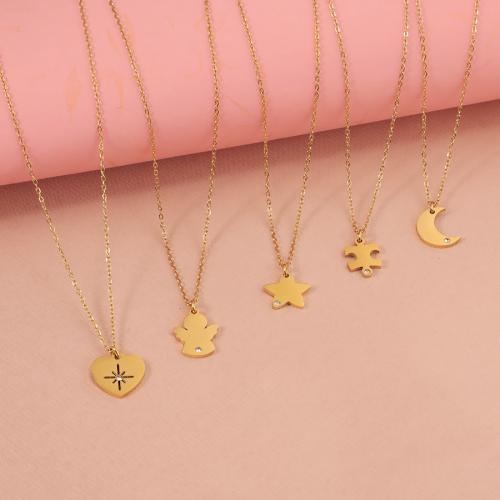 Stainless Steel Jewelry Necklace, 304 Stainless Steel, with 5CM extender chain, gold color plated, different styles for choice & for woman & with rhinestone, more colors for choice, Length:45 cm, Sold By PC