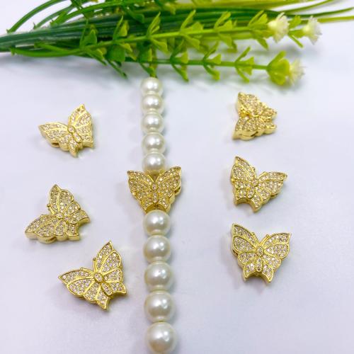 Cubic Zirconia Micro Pave Brass Beads Butterfly plated DIY & micro pave cubic zirconia nickel lead & cadmium free Sold By PC