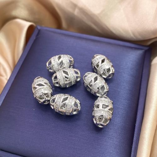 Perles cubes en laiton zircon Micro Pave, Placage de couleur argentée, DIY & pavé de micro zircon, protéger l'environnement, sans nickel, plomb et cadmium, 14.50x10mm, Vendu par PC
