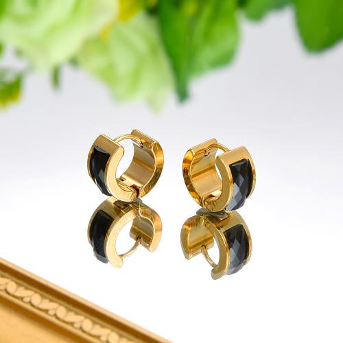 Cubic Zirconia Micro Pave Brass Earring, Round, gold color plated, micro pave cubic zirconia & for woman, black, nickel, lead & cadmium free, Sold By Pair