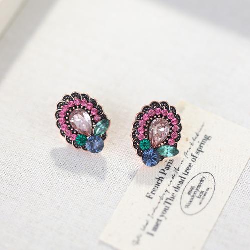 Tibetan Style Stud Earring, Butterfly, plated, fashion jewelry & with rhinestone, mixed colors, nickel, lead & cadmium free, 17x22mm, Sold By Pair