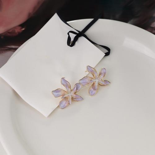 Tibetan Style Stud Earring, Flower, gold color plated, fashion jewelry & enamel, pink, nickel, lead & cadmium free, 28x25mm, Sold By Pair