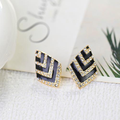 Tibetan Style Stud Earring, gold color plated, fashion jewelry & enamel & with rhinestone, golden, nickel, lead & cadmium free, 16x24mm, Sold By Pair