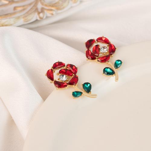 Tibetan Style Stud Earring, Flower, gold color plated, fashion jewelry & with rhinestone, more colors for choice, nickel, lead & cadmium free, 19x30mm, Sold By Pair