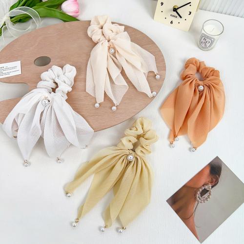 Hair Scrunchies, Cloth, with Plastic Pearl, fashion jewelry, more colors for choice, 150x250mm, Sold By PC