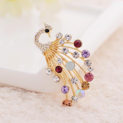 Tibetan Style Brooches, Peacock, plated, fashion jewelry & with rhinestone, multi-colored, nickel, lead & cadmium free, 50x30mm, Sold By PC