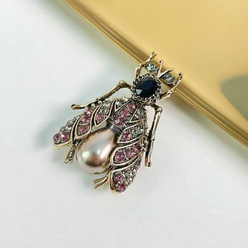 Zinc Alloy Brooches Insect plated fashion jewelry & with rhinestone mixed colors nickel lead & cadmium free Sold By PC