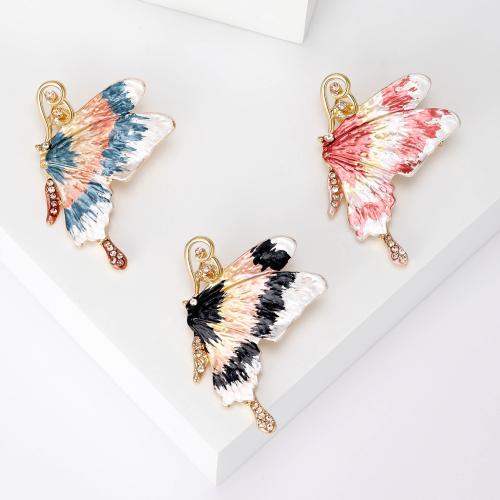 Tibetan Style Brooches, Butterfly, plated, fashion jewelry & enamel & with rhinestone, more colors for choice, nickel, lead & cadmium free, 43x32mm, Sold By PC