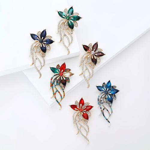 Tibetan Style Brooches, Flower, plated, fashion jewelry & with rhinestone, more colors for choice, nickel, lead & cadmium free, 34x64mm, Sold By PC