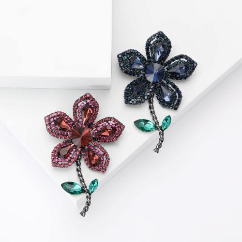 Tibetan Style Brooches, Flower, plated, fashion jewelry & with rhinestone, more colors for choice, nickel, lead & cadmium free, 40x61mm, Sold By PC