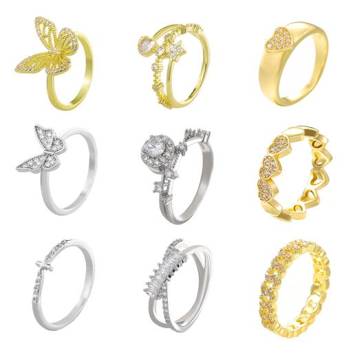 Anillo de dedo de latón, metal, diverso tamaño para la opción & diferentes estilos para la opción & para mujer & con diamantes de imitación, libre de cadmio, Vendido por UD