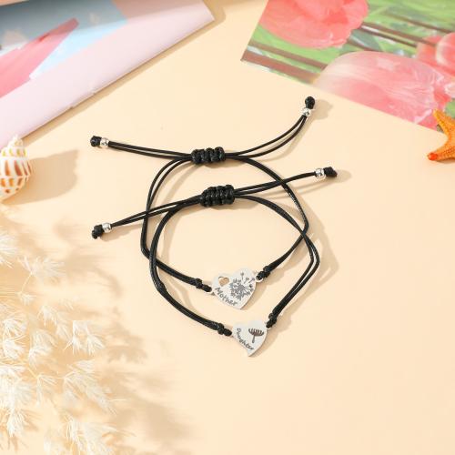 Fashion Create Wax Cord Bracelets, 304 Stainless Steel, with Korean Waxed Cord, polished, 2 pieces & different packing style for choice & Unisex, black, Length:16-28 cm, Sold By Set