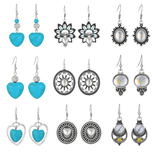 Tibetan Style Drop Earrings, with turquoise, antique silver color plated, fashion jewelry & different styles for choice & for woman, cadmium free, Sold By Pair