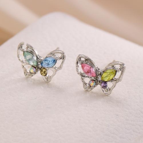 Tibetan Style Stud Earring, Butterfly, fashion jewelry & for woman & with rhinestone, Sold By Pair