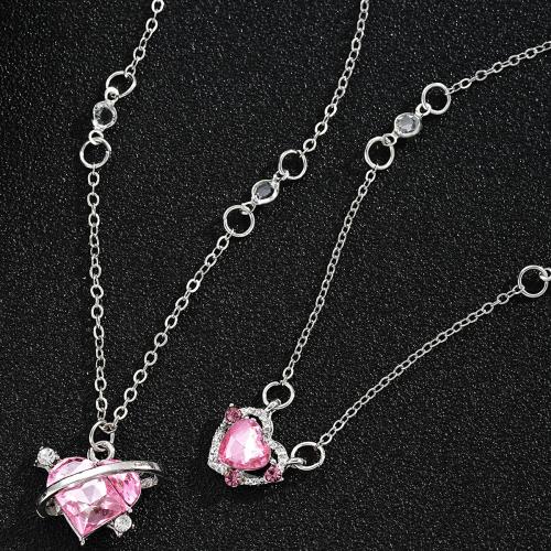 Zinc Alloy Jewelry Necklace with Cubic Zirconia 2 pieces & fashion jewelry & for woman & with rhinestone Sold By PC