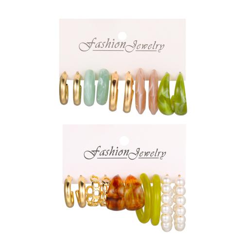 Boucles d'oreilles en alliage de zinc, avec perle résine & perle de plastique, 10 pièces & bijoux de mode & pour femme, Vendu par fixé