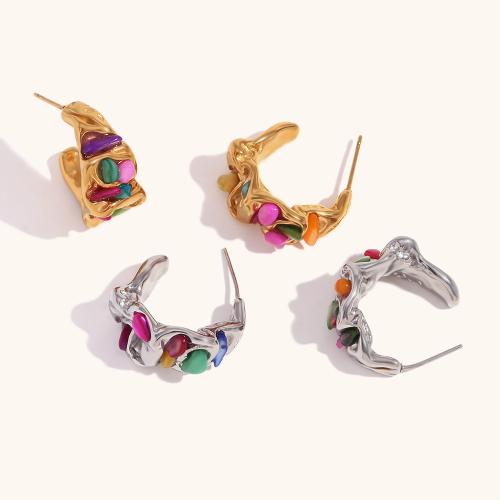 Stainless Steel Stud Earrings, 304 Stainless Steel, with Natural Stone, plated, fashion jewelry & for woman, more colors for choice, 24.40x11.50mm, Sold By Pair