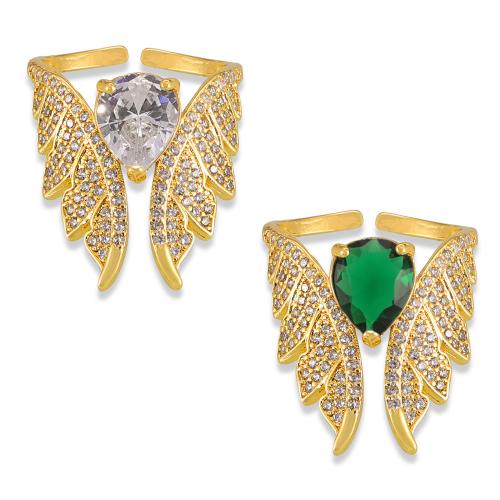 Cubique anneau en laiton Circonia Micro Pave, Placage de couleur d'or, bijoux de mode & pavé de micro zircon & pour femme, plus de couleurs à choisir, Taille:7, Vendu par PC