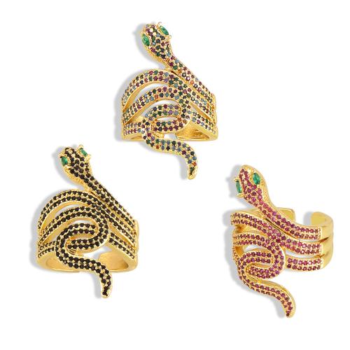 Кольца из латуни, Латунь, Змея, плакирован золотом, ювелирные изделия моды & Женский & со стразами, Много цветов для выбора, размер:7, продается PC