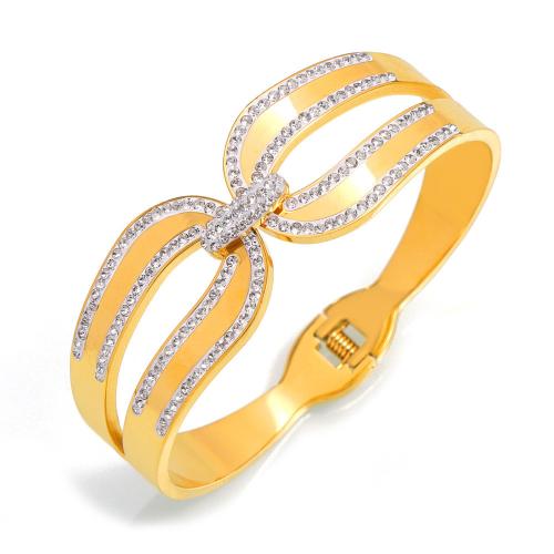 Titanium Steel Bracelet & Bangle 18K gold plated fashion jewelry & for woman & with rhinestone Sold By PC