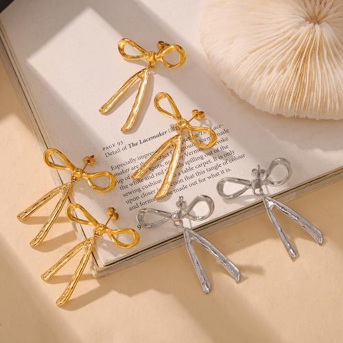 Titanium Steel  Earring Bowknot plated fashion jewelry & for woman Sold By Pair