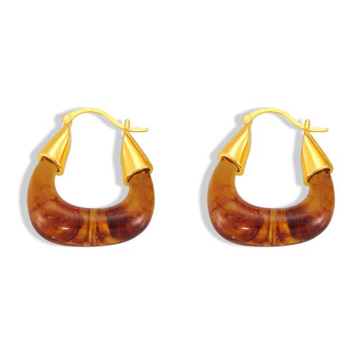 Brass Leverback Earring, with Resin, fashion jewelry & for woman, gold, Sold By Pair