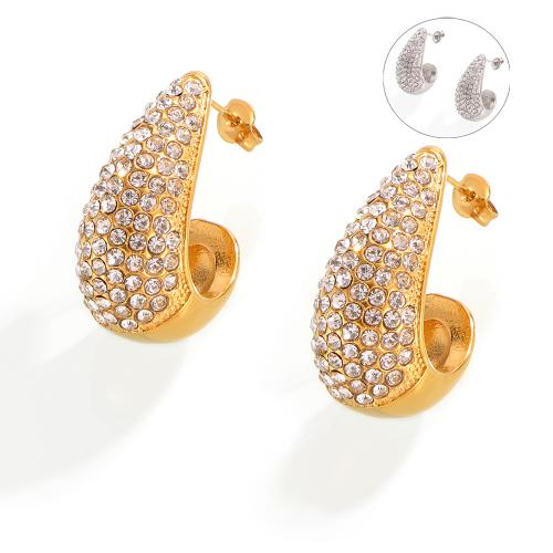 Titanium Steel  Earring Teardrop plated fashion jewelry & for woman & with rhinestone Sold By Pair