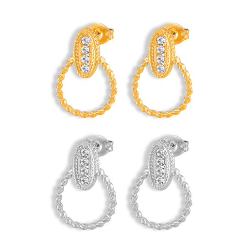Titanium Steel  Earring, plated, fashion jewelry & micro pave cubic zirconia & for woman, more colors for choice, Sold By Pair